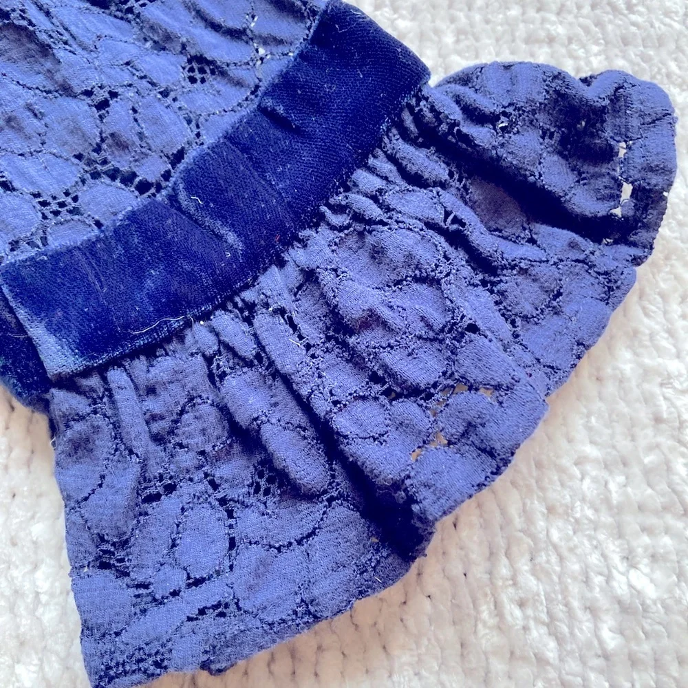 GAP‎ Kids Navy Floral Lace Dress Velvet Trim Size Small